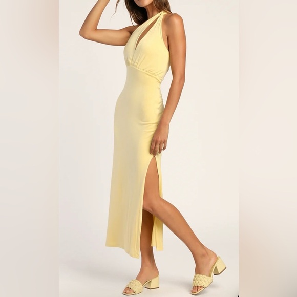 New Lulus "The Real Thing" Yellow Asymmetrical One-Shoulder Maxi Dress Size S - Picture 3 of 12